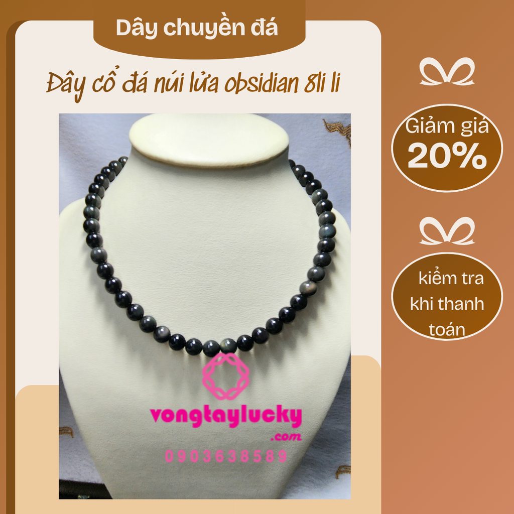 Dây cổ đá núi lửa obsidian 8li 49 hạt siêu đẹp