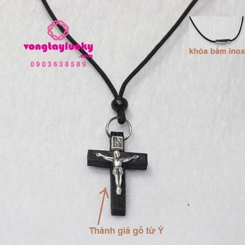 Dây chuyền thánh giá gỗ Italy dây vải dù Thái khóa bấm inox tiện dụng