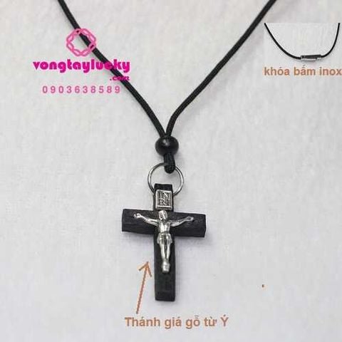 Dây chuyền thánh giá gỗ Italy dây vải dù Thái khóa bấm inox tiện dụng