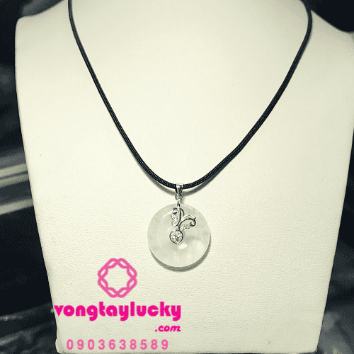 Dây cổ đồng điếu 2.5cm đá thạch anh ưu linh trắng Móc treo bạc Thái đính đá