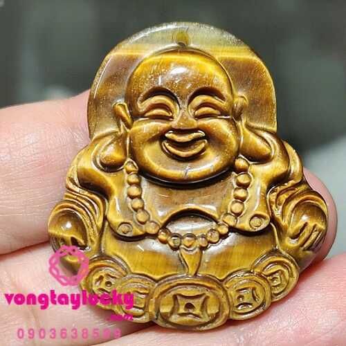 mặt Phật Di Lặc đá mắt hổ,mặt dây chuyền phật di lạc, Phật di lặc đá tự nhiên, mặt dây chuyền Phật cho Quý ông