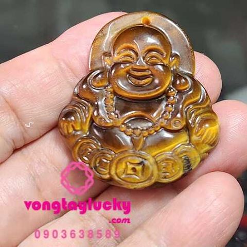mặt Phật Di Lặc đá mắt hổ,mặt dây chuyền phật di lạc, Phật di lặc đá tự nhiên, mặt dây chuyền Phật cho Quý ông
