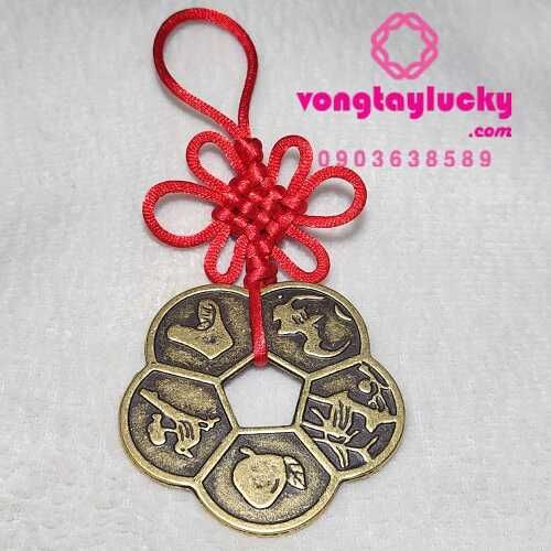 Đồng xu hoa mai kim tiền bỏ ví 5.5cm tết dây cát tường tại shop độc bản tặng túi đỏ bỏ ví