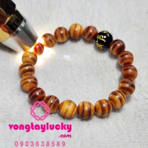Vòng tay gỗ huyết long sọc trừ tà 10li thấu quang hồ lô khắc kinh Phật