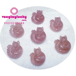 hồ ly thạch anh hồng, hồ ly 9 đuôi, hồ ly đá phong thủy, mặt dây chuyền hồ ly, cữu vỹ hồ ly