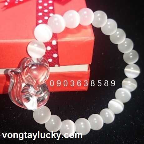 Vòng tay hồ ly màu trắng mắt mèo 8li giá rẻ
