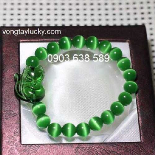 Vòng tay hồ ly xanh lá đá mắt mèo 8li