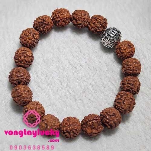 Chuỗi đeo tay bồ đề kim cang (Rudraksha) Tây tạng 12li 5 múi hồ lô bạc Thái khắc thần chú Om Mani Padme Hum