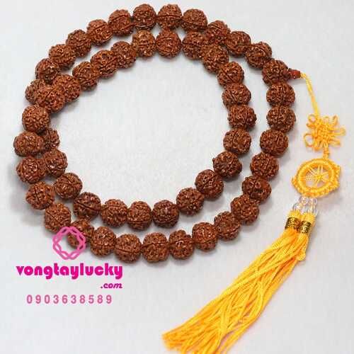 Chuỗi kim cang Ấn Độ 5 múi 54 hạt 17li có tua bánh xe chuyển pháp luân cho Quý Thầy