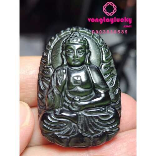 Mặt dây chuyền đá núi lửa obsidian  2,7x 4cm