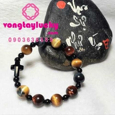 vòng tay đá mắt hổ, vòng tay công giáo, đá mắt hổ 5 màu, đá mắt hổ đa sắc, đá mắt hổ thiên nhiên, chuỗi mân côi 10 hạt