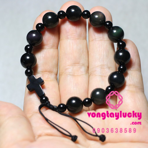 Chuỗi mân côi đá núi lửa obsidian 8li-10li dây rút