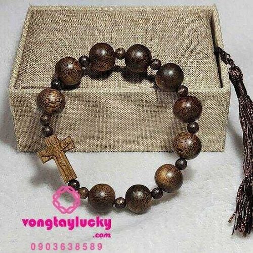 Chuỗi mân côi 12li đậm xen 5li thánh giá trầm hương