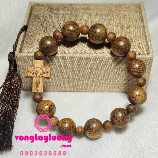 Chuỗi mân côi trầm hương tự nhiên 14li thánh giá trầm cùng loại