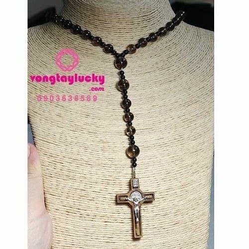 Chuỗi mân côi thạch anh khói 50kinh đeo cổ