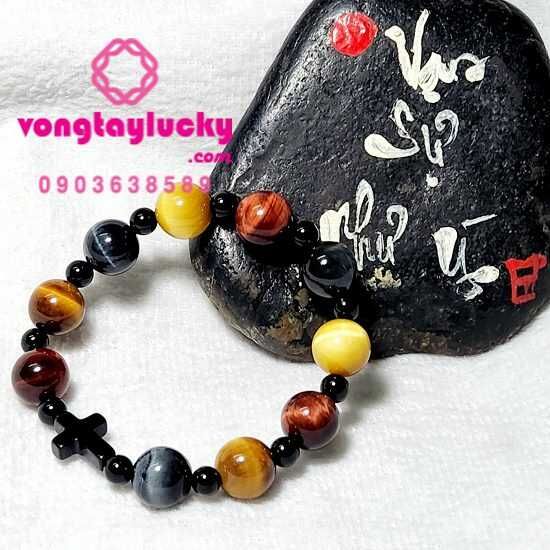 vòng tay đá mắt hổ, vòng tay công giáo, đá mắt hổ 5 màu, đá mắt hổ đa sắc, đá mắt hổ thiên nhiên, chuỗi mân côi 10 hạt