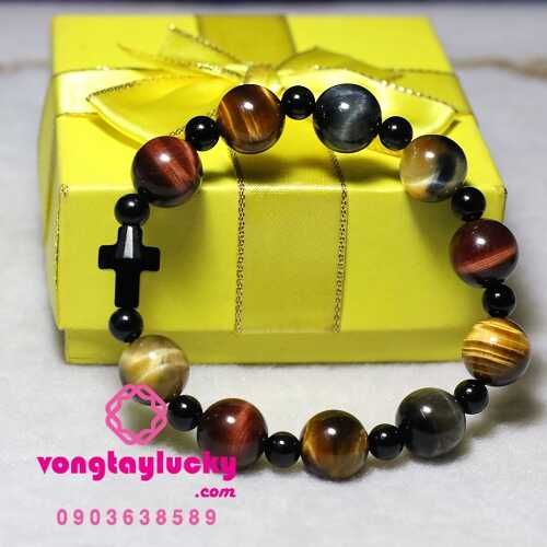 vòng tay đá mắt hổ, vòng tay công giáo, đá mắt hổ 5 màu, đá mắt hổ đa sắc, đá mắt hổ thiên nhiên, chuỗi mân côi 10 hạt