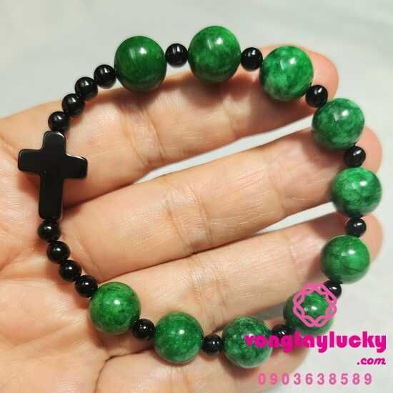 Chuỗi mân côi cẩm thạch sơn thủy thánh giá đá mã não đen