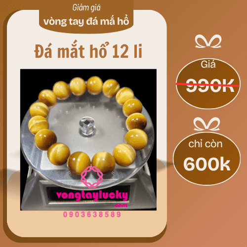 Vòng tay đá mắt hổ vàng 12li tự nhiên sale sốc
