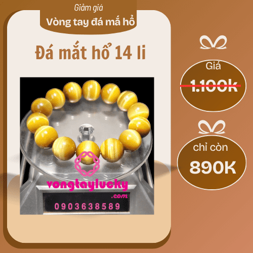 Vòng tay đá mắt hổ vàng 14li thiên nhiên 5A