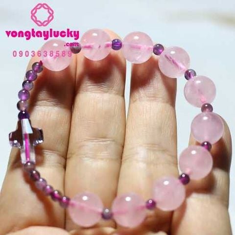 vòng tay thạch anh hồng có tác dụng gì,Vòng tay công giáo, chuỗi mân côi, chuỗi mân côi thạch anh hồng, vòng tay mệnh hỏa