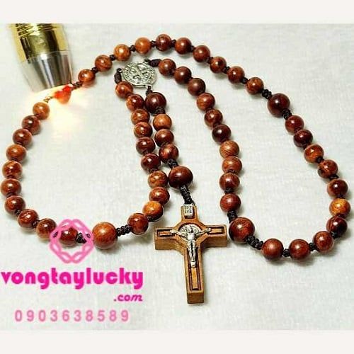 chuỗi mân côi gỗ huyết long nu, chuỗi mân côi 50 kinh đeo cổ, chuỗi mân côi gỗ huyết long đeo cổ, chuỗi mân côi gỗ quý