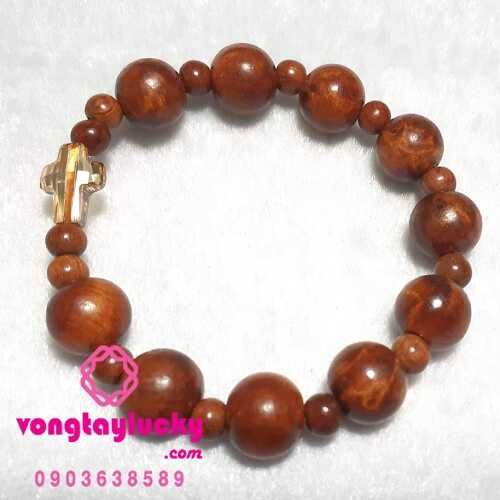 Chuỗi mân côi gỗ huyết long Nu đeo tay 12 li Thánh giá pha lê Áo