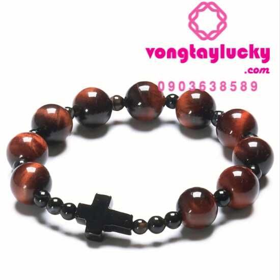 vòng tay công giáo, vòng tay đá mắt hổ đỏ, vòng tay đá mắt hổ nâu đỏ, vòng tay đá mắt hổ vip, chuỗi mân côi đá mắt hổ