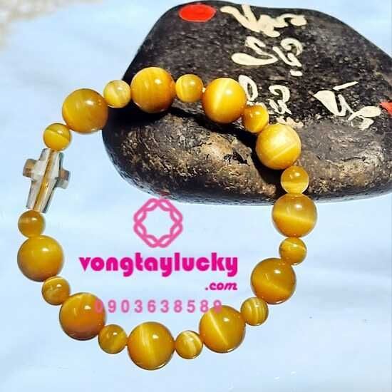 chuỗi mân côi đá mắt hổ, vòng tay phong thủy, vòng tay Công giáo, vòng tay mệnh Kim, vòng tay nữ, đá mắt hổ vàng
