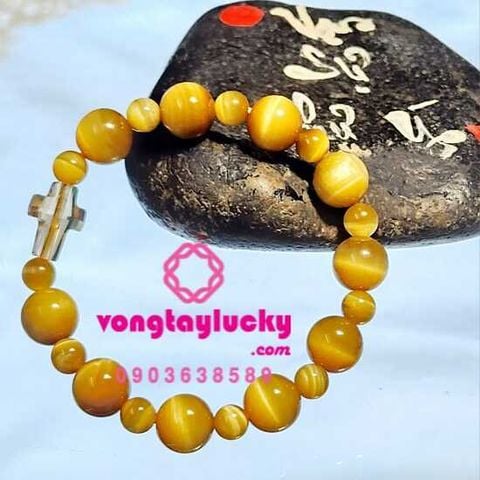 chuỗi mân côi đá mắt hổ, vòng tay phong thủy, vòng tay Công giáo, vòng tay mệnh Kim, vòng tay nữ, đá mắt hổ vàng