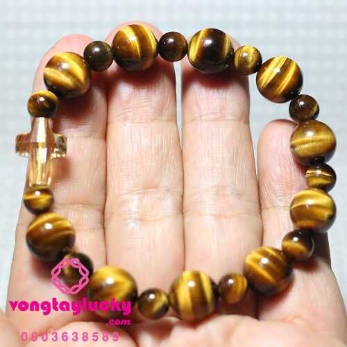 vòng tay công giáo, chuỗi mân côi, chuỗi mân côi đá mắt hổ, chuỗi mân côi mệnh thổ, vòng mân côi đá mắt hổ vàng nâu