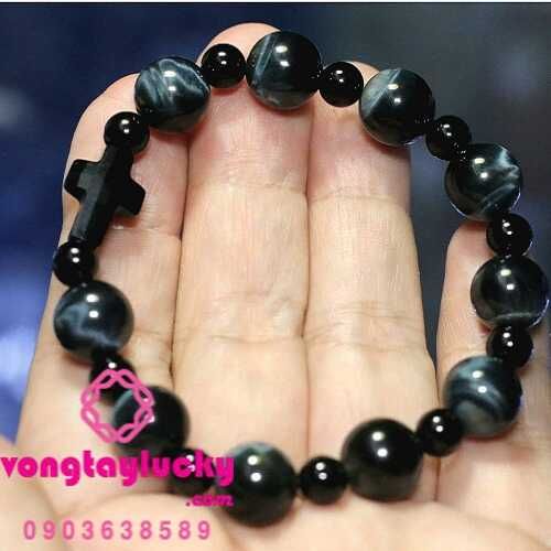 đá mắt hổ xanh đen, tràng hạt mân côi, vòng tay công giáo, vòng tay phong thủy, chuỗi mân côi, chuỗi mân côi mệnh thủy