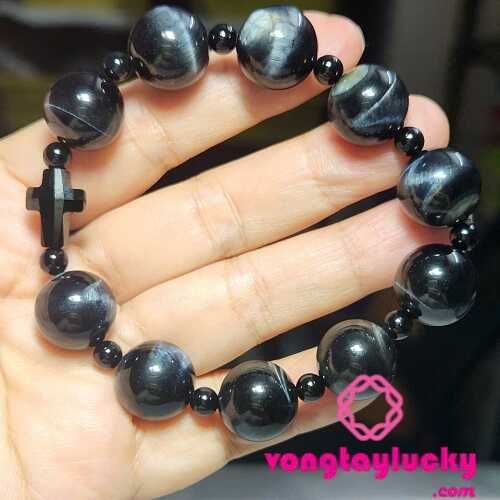 đá mắt hổ xanh đen 14li, tràng hạt mân côi, vòng tay công giáo, vòng tay phong thủy, chuỗi mân côi, chuỗi mân côi mệnh thủy