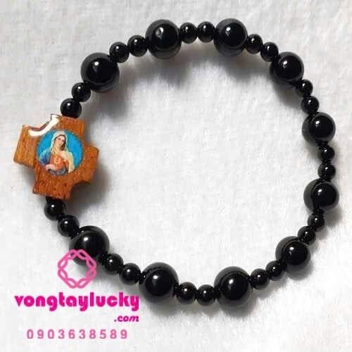 chuỗi mân côi mã não đen 8li thánh giá gỗ chỉ có 90K