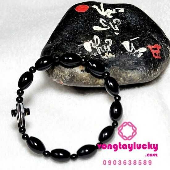 Chuỗi mân côi mã não đen lu thống 8li