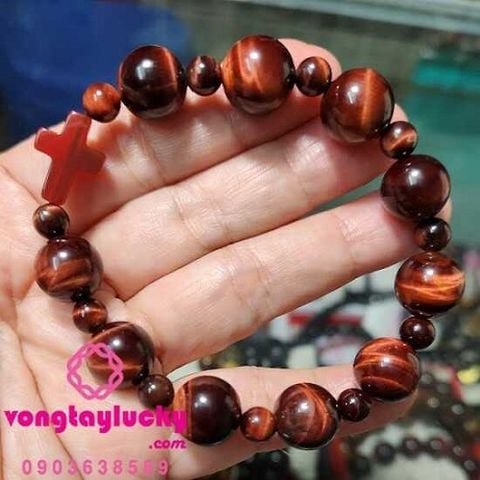 vòng tay công giáo, vòng tay đá mắt hổ đỏ, vòng tay đá mắt hổ nâu đỏ, vòng tay đá mắt hổ vip, chuỗi mân côi đá mắt hổ
