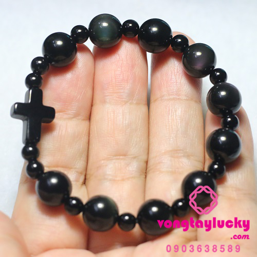 Chuỗi mân côi đá núi lửa obsidian 10li-12li thánh giá đá