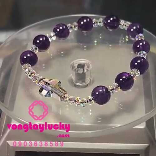 Chuỗi mân côi thạch anh tím cao cấp Vip 5A xen ha lê Áo thiết kế độc lạ, sang trọng