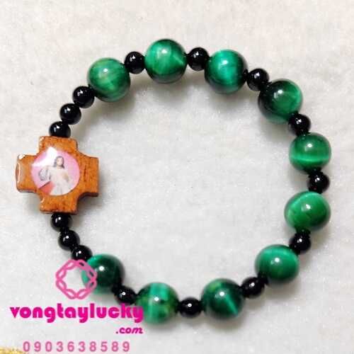 Chuỗi mân côi đá mắt hổ xanh lục 10li -12li