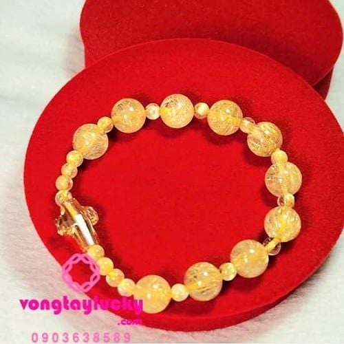 Chuỗi mân côi thạch anh tóc vàng 9li đẹp tự nhiên 5A tóc mảnh