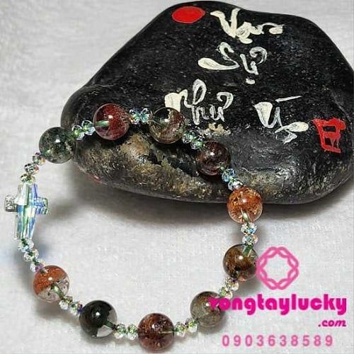 chuỗi mân côi, vòng tay công giáo, vòng tay đá thạch anh, chuỗi mân côi thạch anh ưu linh ngũ sắc, chuỗi mân côi 10 hạt