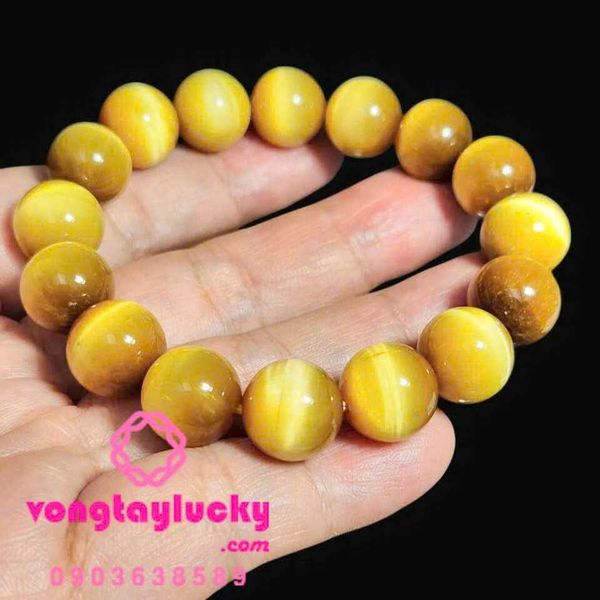 Vòng tay đá mắt hổ vàng 12li tự nhiên sale sốc
