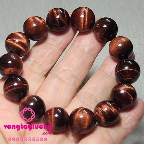 Vòng tay đá mắt hổ đỏ hạt tròn 12 li -14 li đẹp tự nhiên cho mệnh hỏa, mệnh thổ: