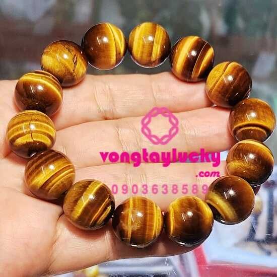 Vòng tay đá mắt hổ vàng nâu đẹp 14li