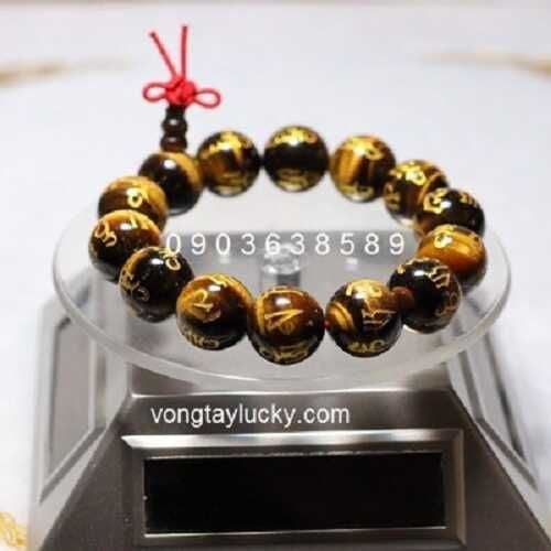 Vòng tay khắc Om Mani Pad Me Hum 14li đá mắt hổ