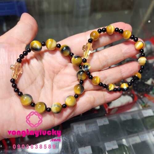 Chuỗi mân côi đá mắt hổ phước lộc thọ 3 màu thánh giá pha lê Áo
