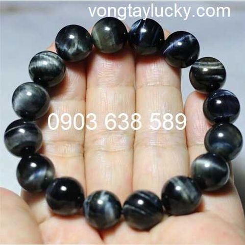 Vòng tay đá mắt hổ đen tự nhiên10 li dành cho người mạng thủy: