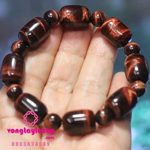 Vòng tay đá mắt hổ nâu đỏ từ 12li lu thống thiên nhiên cho mệnh hỏa, mệnh thổ: