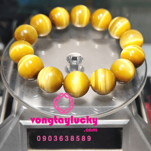 vòng tay đá mắt hổ, vòng tay đá mắt hổ vàng, vòng tay mệnh kim, vòng tay đá phong thủy, công dụng đá mắt hổ,đá mắt hổ 14li
