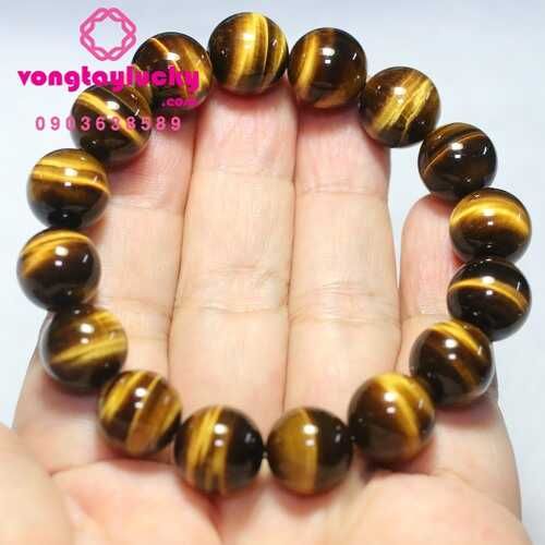Vòng tay đá thạch anh mắt hổ vàng nâu Vip 5A tay Nam 12li-14li
